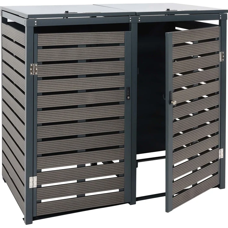 2er Mülltonnenverkleidung HWC-K14, Mülltonnenbox Mülltonnenabdeckung, 119x134x84cm WPC Metall 78kg ~ anthrazit – Bild 10