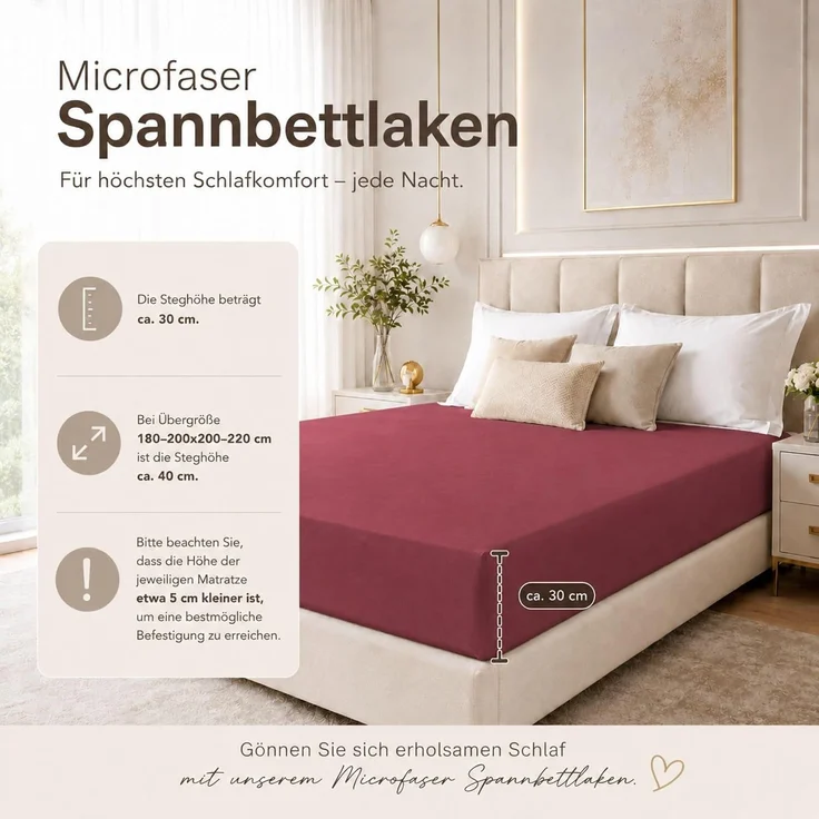 Microfaser Spannbettlaken - Spannbetttuch 120x200 cm – Atmungsaktiv, Knitterfrei & Pflegeleicht – OEKO-TEX Bettlaken mit Rundumgummi - Bordeaux – Bild 7