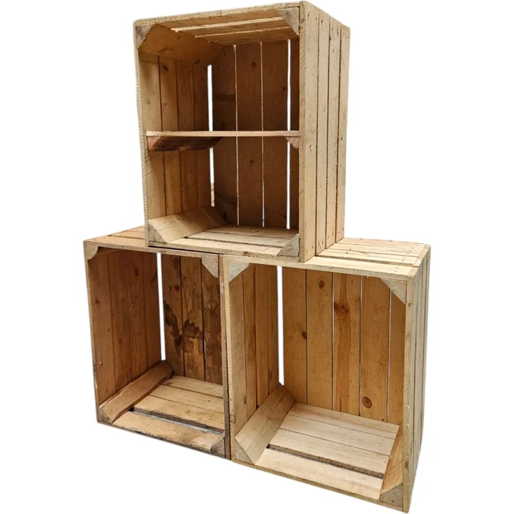 Holzkisten 3er Set 50 x 40 x 30cm Vintage mit Ablage Kurz verschraubt
