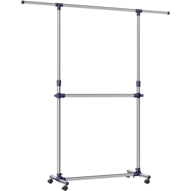 Songmics Kleiderständer, Garderobenständer, verstellbare Kleiderstange, mit Rollen, aus mit Edelstahl plattiertem Rohr, LLR41L