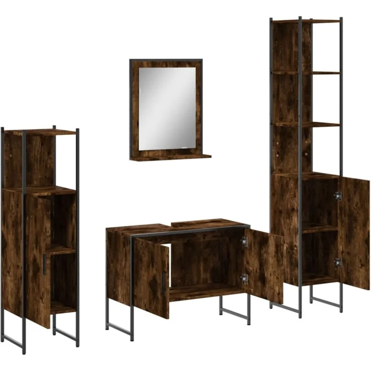 vidaXL 4-tlg. Badmöbel-Set Räuchereiche Holzwerkstoff 3214361 – Bild 5