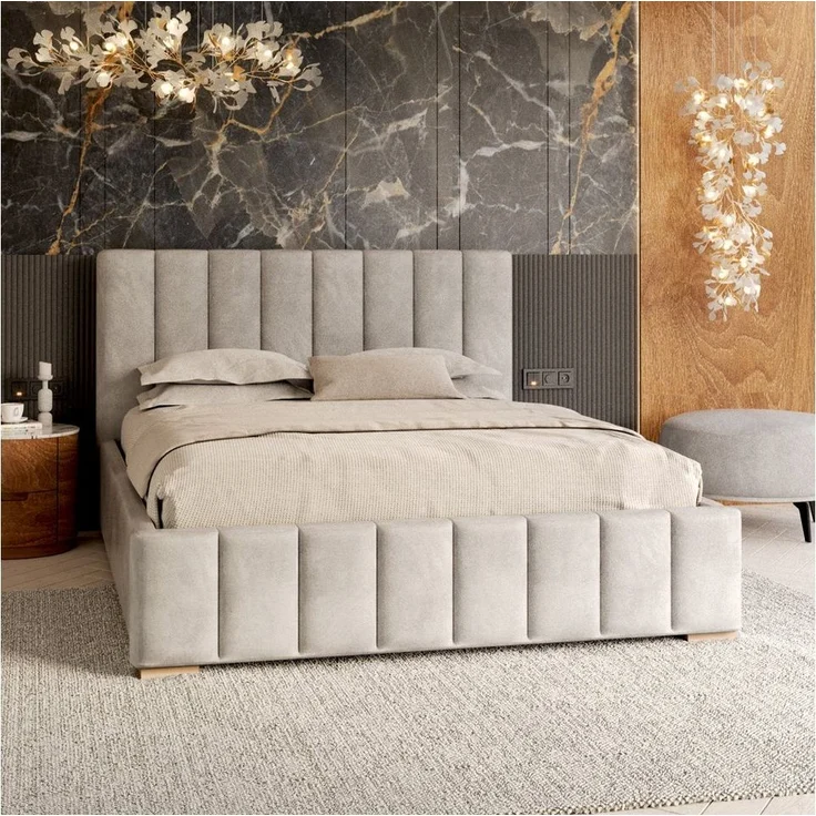 FDM Polsterbett modern mit Bettkasten MADE IN EU - mit hochwertigem Velours Bezug (verfügbar 90x200 120x200 140x200 160x200 180x200cm, Bettrahmen, Bett, mit großen gepolsterten Kopfteil, mit Bettkasten zum aufklappen), Hebbarer Metallrahmen, Bettkasten... – Bild 1