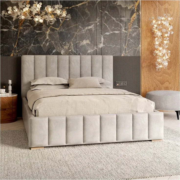 FDM Polsterbett modern mit Bettkasten MADE IN EU - mit hochwertigem Velours Bezug (verfügbar 90x200 120x200 140x200 160x200 180x200cm, Bettrahmen, Bett, mit großen gepolsterten Kopfteil, mit Bettkasten zum aufklappen), Hebbarer Metallrahmen, Bettkasten...