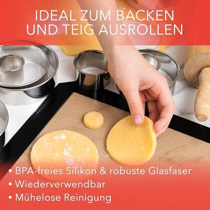 AVANA Backmatte aus Silikon Wiederverwendbare Backfolie Teigmatte Backunterlage, Silikon (3er Set), antihaftbeschichtet, rutschfest, hitzebeständig – Bild 2
