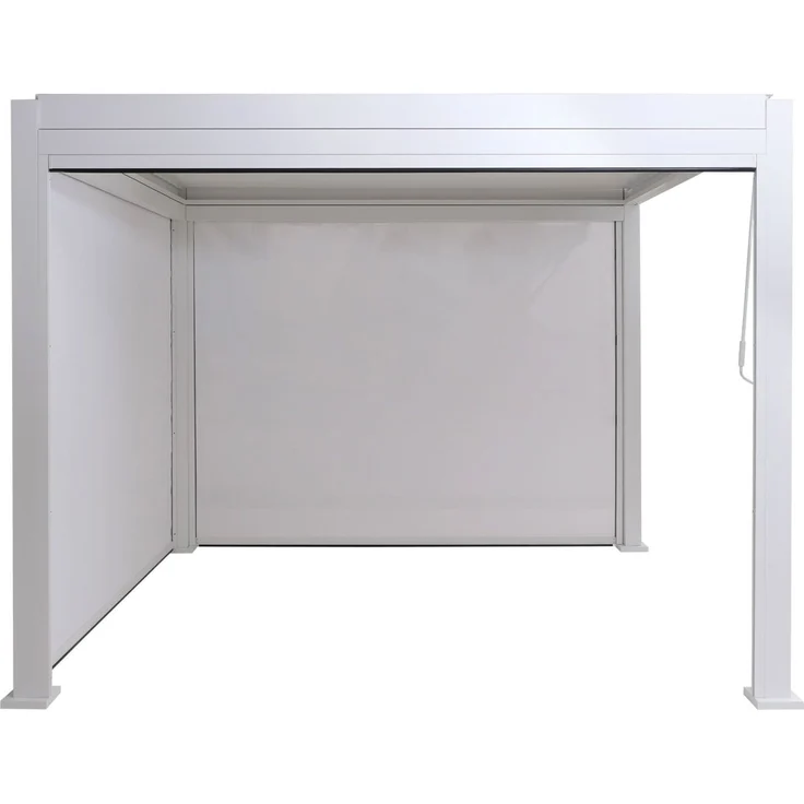 Pergola HWC-P65 mit 3x Seitenwand, Rollo Terrassenüberdachung Garten Lamellenpavillon, 10cm-Alu-Gestell 3x3m ~ weiß – Bild 8
