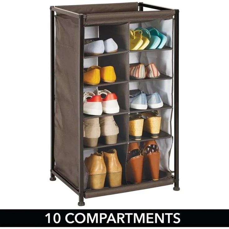 Schuhregal 10 Fächer Stoffregal Metallrahmen Schuhschrank espresso 76 cm mdesign – Bild 5