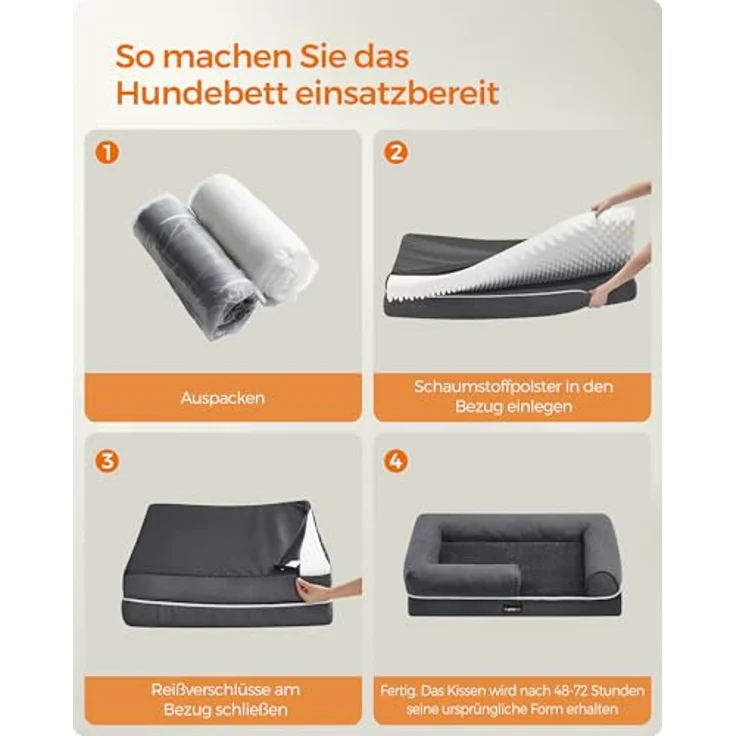 Feandrea Orthopädisches Hundebett, Hundekissen, Hundekorb, weiche Polsterung, Hundesofa, erhöhte Ränder, Bezug abnehmbar und waschbar, 76 x 51 x 18 cm, rutschfeste Unterseite, dunkelgrau PGW074G01 – Bild 10