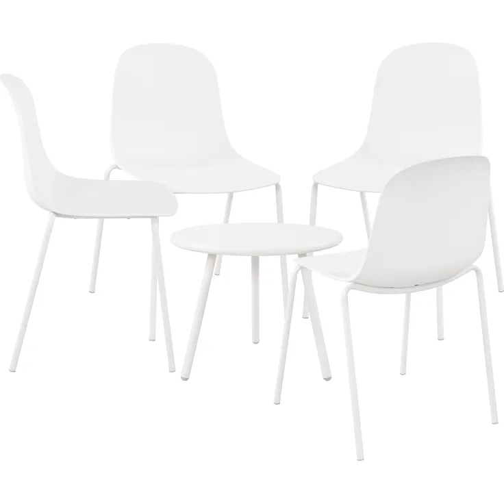 CLP 4er Sitzgruppe Berdin Set 1 Tisch 4 Stapelstühle wetterfest UV-beständig,weiß