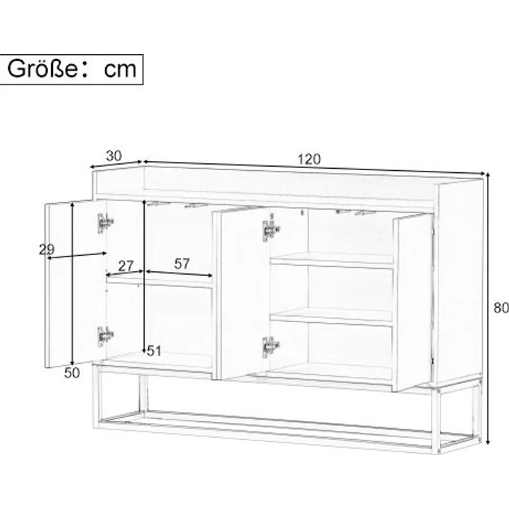 Sideboard, 120x30x80 cm, schwarzes Sideboard im minimalistischen Stil, 4-türig, grifflos – Bild 10
