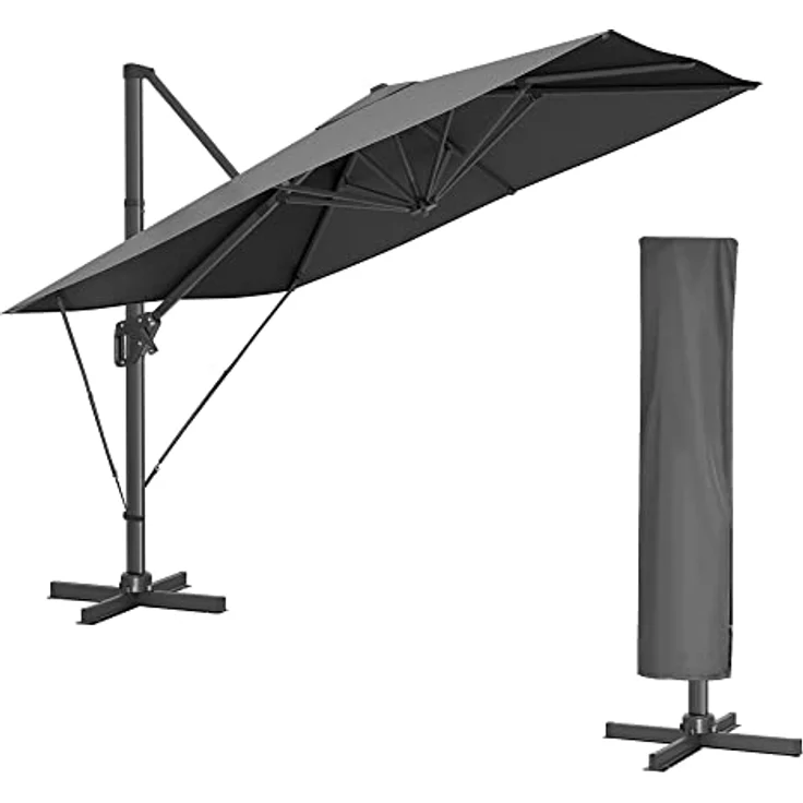 Songmics Sonnenschirm mit Ständer, 360° drehbar, UPF 50+, Rauchgrau, 253 x 290 x 290 cm – Bild 2
