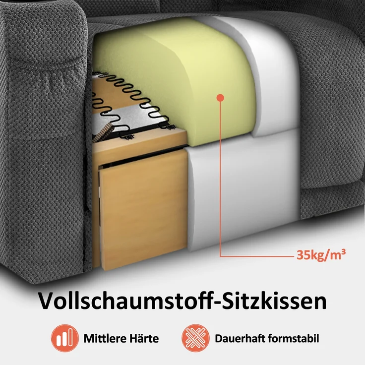 MCombo Relaxsessel mit Liegefunktion, Massage & Wärmefunktion, USB & Getränkehalter, Stoff Dunkelgrau, 94 x 90 x 105 cm – Bild 8