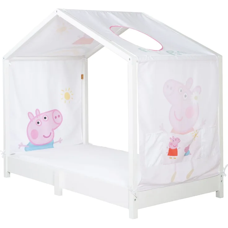 roba Bezug für Montessori Hausbetten 70 x 140 cm im Peppa Pig Design - Passendes Zubehör zum Umbau in Himmelbett - Inkl. 3 Aufbewahrungstaschen & Dachfenster