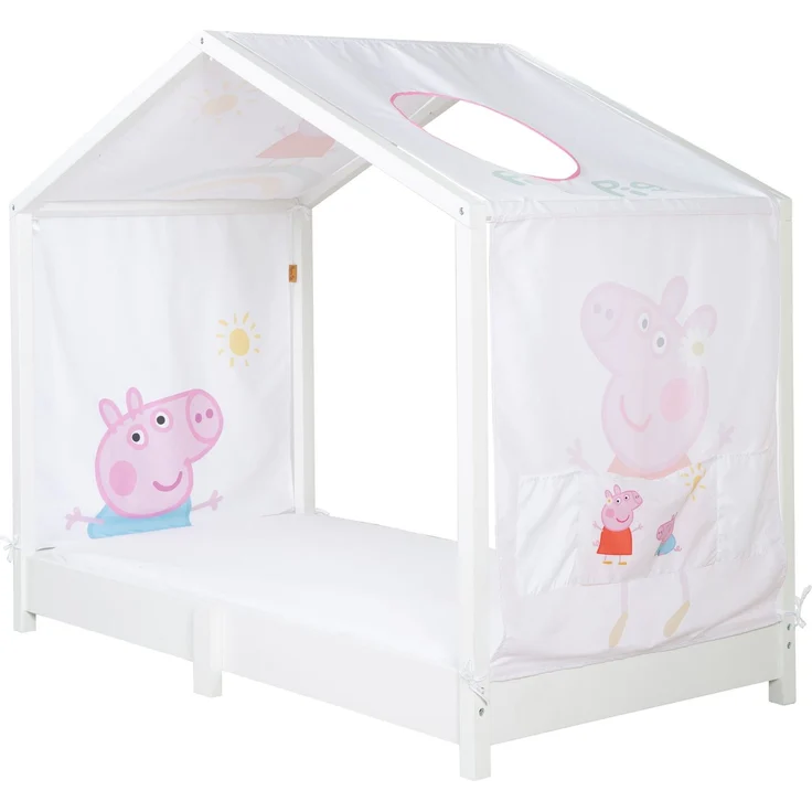roba Bezug für Montessori Hausbetten 70 x 140 cm im Peppa Pig Design - Passendes Zubehör zum Umbau in Himmelbett - Inkl. 3 Aufbewahrungstaschen & Dachfenster – Bild 1