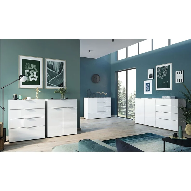 Kommode Owingen / Oakland, Glas, Holzwerkstoff, Weiß, 83 x 102 x 42 cm – Bild 5