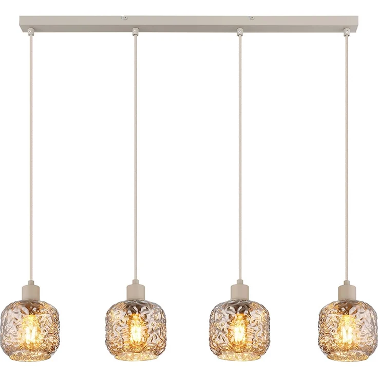 Hängeleuchte, beige, Glas, rauchfarben, Dellenstruktur, H 120 cm – Bild 3