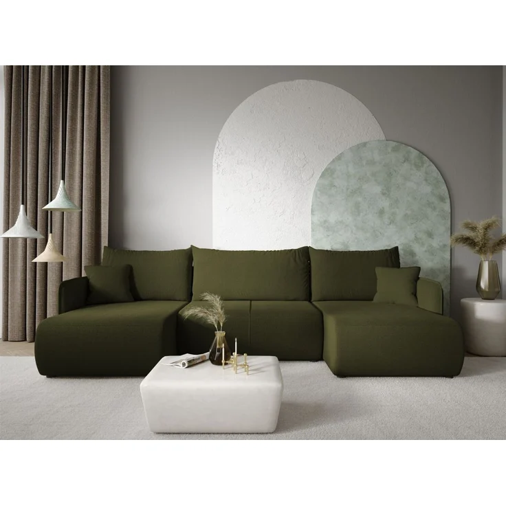 Wohnlandschaft Sofa mit Schlaffunktion CALGARY Stoff Curio Grün – Bild 1