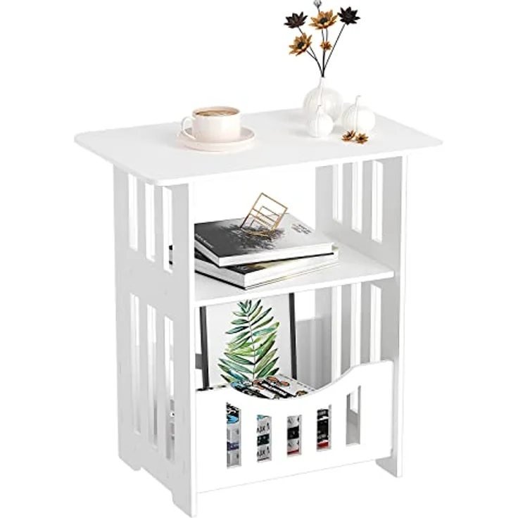 Dripex Beistelltisch, Nachttisch 3 Ebenen, 46 x 30 x 50 cm, Kaffeetisch, Couchtisch, Sofatisch, für Schlafzimmer, Wohnzimmer, Weiß – Bild 9