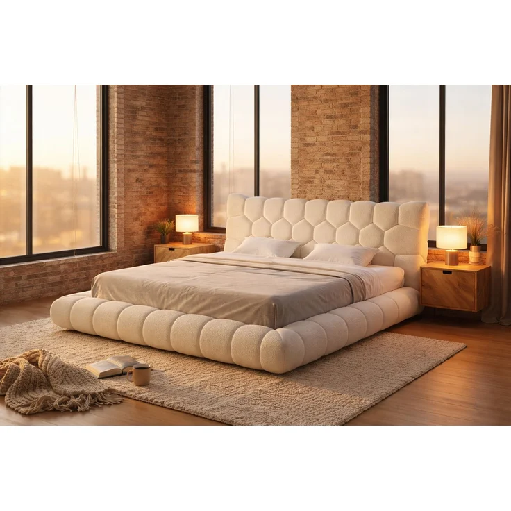 KAWOLA Bett ATTICO Polsterbett Stoff cremeweiß 180x200 cm mit Lattenrost – Bild 6
