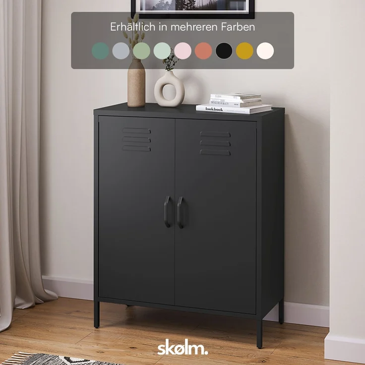 skølm 'Atria' Metallkommode, schwarz, 100x38x80 cm, Metallschrank mit 3 Fächern – Bild 7