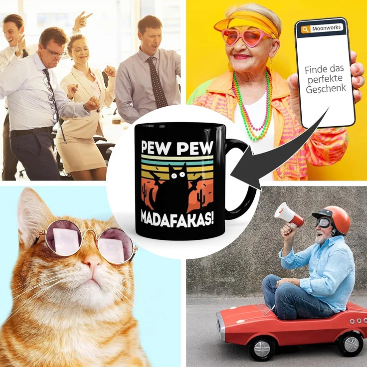 MoonWorks Tasse Kaffee-Tasse mit Spruch Pew Pew Madafakas! schwarze Katze Spruch Meme, Keramik – Bild 6