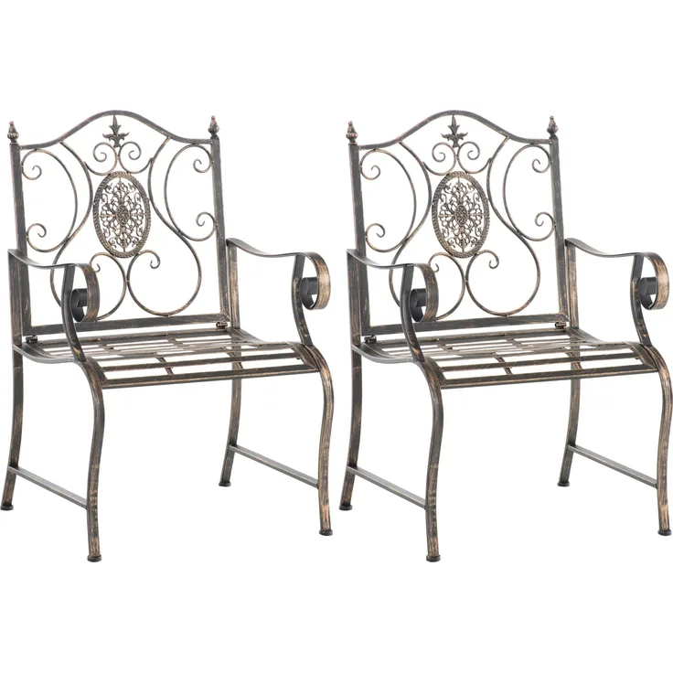 2er Set Gartenstühle AUSTIN - Metall Bronze 62x53x94 cm | Gartenstuhl Metall Terrassenstuhl Antik Verzierung Stühle Garten Balkon