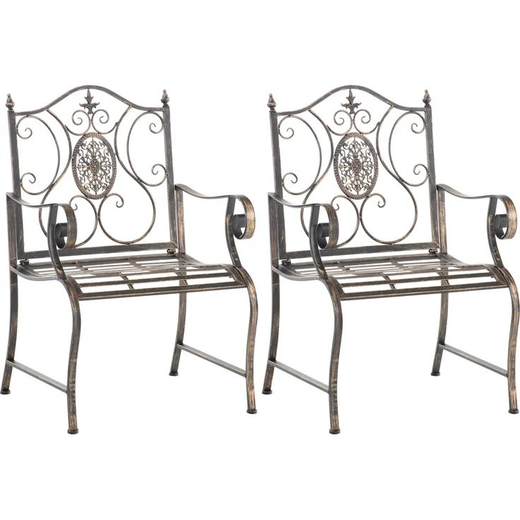 2er Set Gartenstühle AUSTIN - Metall Bronze 62x53x94 cm | Gartenstuhl Metall Terrassenstuhl Antik Verzierung Stühle Garten Balkon – Bild 1