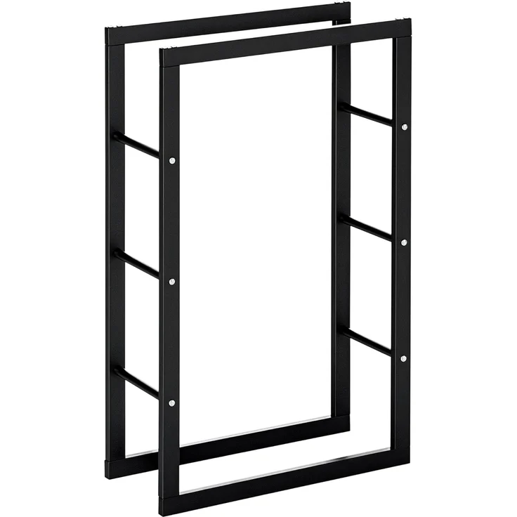 HOMCOM Kaminholzregal Kaminholzständer Kaminholzablage Kaminholzhalter 100kg, BxTxH:60x25x100 cm, (Stahl, 1-St, Schwarz) – Bild 1
