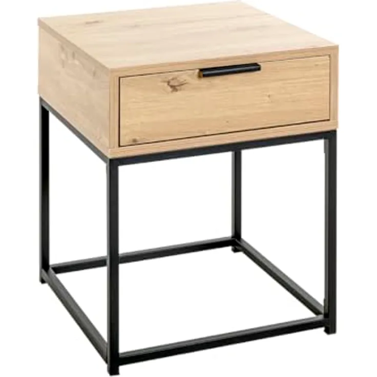 XXXL Nachtschrank Schwarz, Eiche und Metall, 1 Schublade, 40x50x40 cm, Schlafzimmermöbel