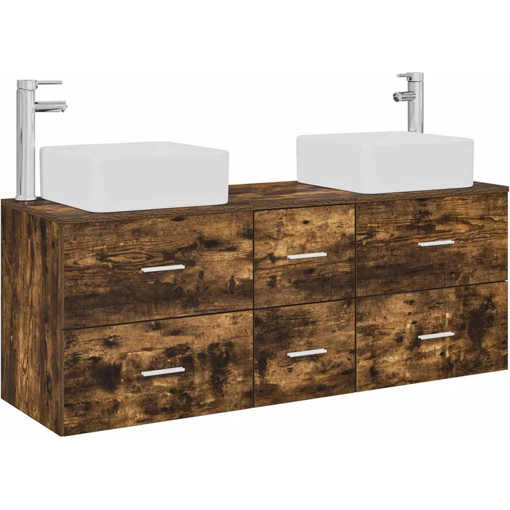 vidaXL Badezimmerschrank-Set 3 stk. Geräucherte Eiche 129 x 41 x 80 cm 3405831 – Bild 2