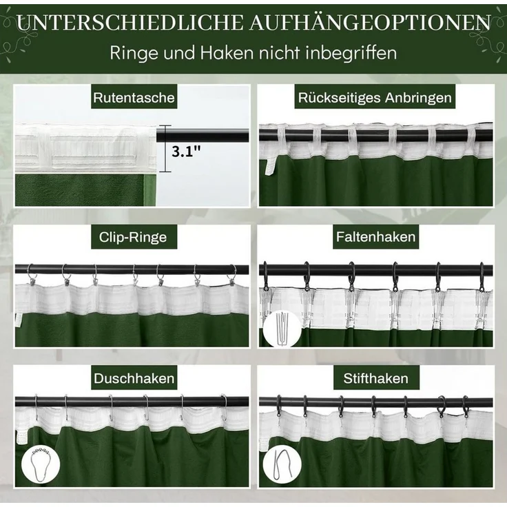 BTTO V&G Gardine VerdunkelungVorhang 2 St Samt,Multifunktionsband Vorhang Blickdicht, Thermovorhänge, BXH:132X213cm/132X244cm/132X274cm Vorhang – Bild 4