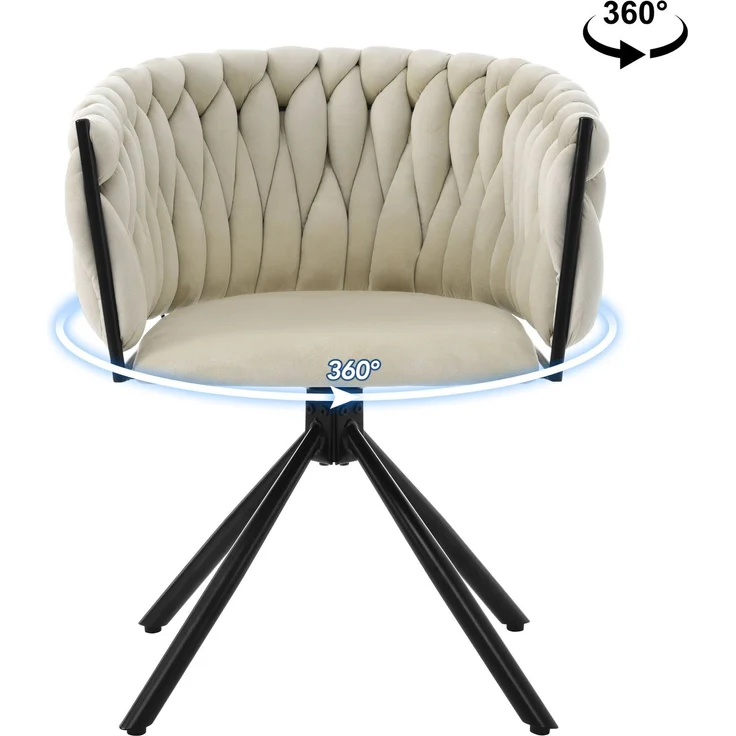 Merax Samt-Esszimmerstuhl, 2er set, Schlafzimmer-Drehstuhl, Freizeit-Drehstuhl mit vier Stützbeinen aus Metall, beige – Bild 5