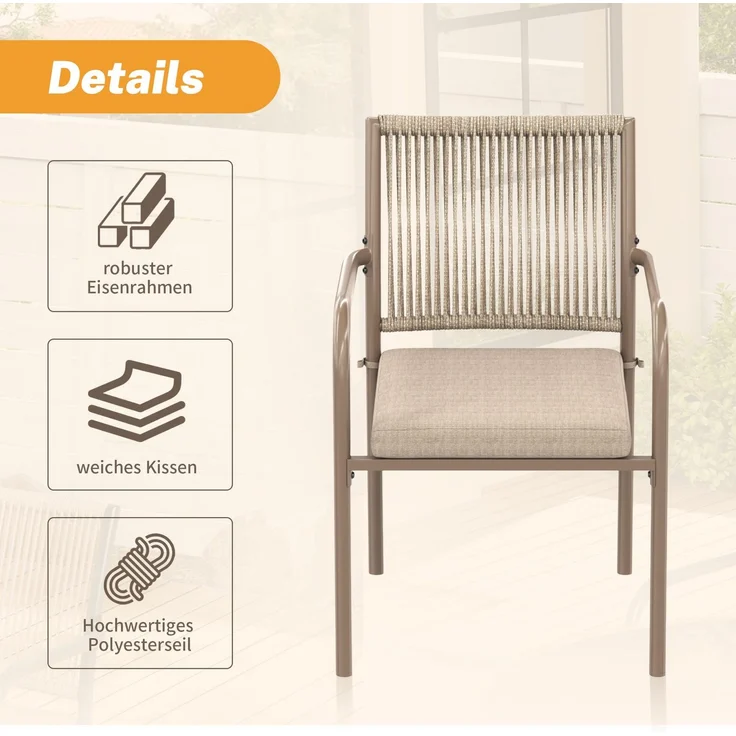 Gartenlounge-Set mit rundem Glastisch und 4 Stühlen, 5-teilig, Loungeset, Essgruppe für Garten – Bild 4