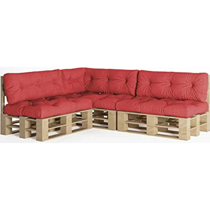 chilly pilley Palettenauflage Schaumflocken palettenkissen Palettenpolster Palettenmöbel Palettensofa Rückenlehne Sitzkissen Seitenkissen Set (7er Set Rot) – Bild 2