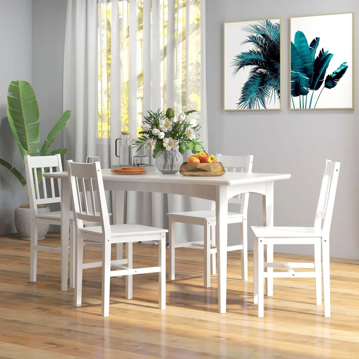 MELAYR, 4er-Set Esszimmerstühle Küchenstühle Stühle, Massivholz, 41 cm x 46.5 cm x 85.5 cm, Weiß – Bild 4