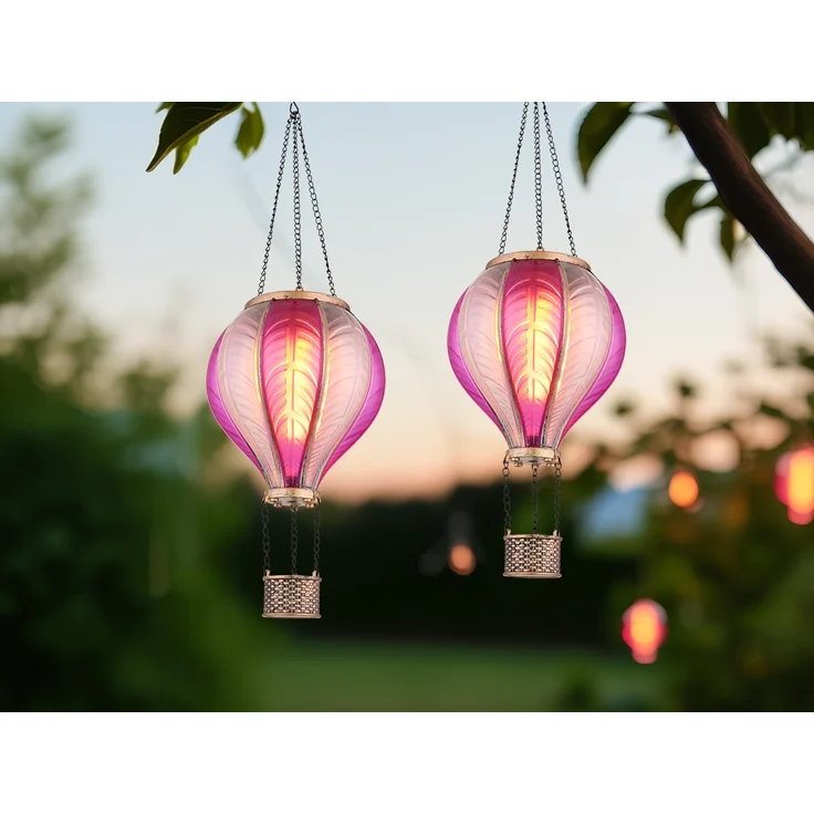 2er Set Deko Solarleuchte mit Heißluftballon in Pink & Rosa, Höhe 46,5cm – Bild 1