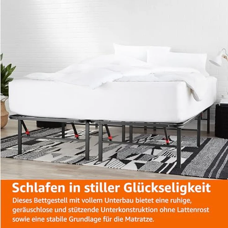 Amazon Basics Klappbares Plattform-Bettgestell, kein Werkzeug für Montage erforderlich, Unterbettaufbewahrung, 90x190 cm – Bild 4