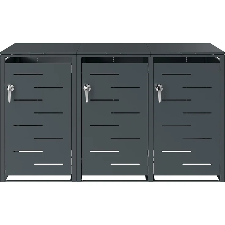 STEELSØN 'Diorus' Mülltonnenbox 3er je 240 Liter, anthrazit, Mülltonnenverkleidung aus Stahl mit Sichtstreifen, wetterfest, 116x80x203 cm, abschließbare Müllbox für 3 Tonnen – Bild 10