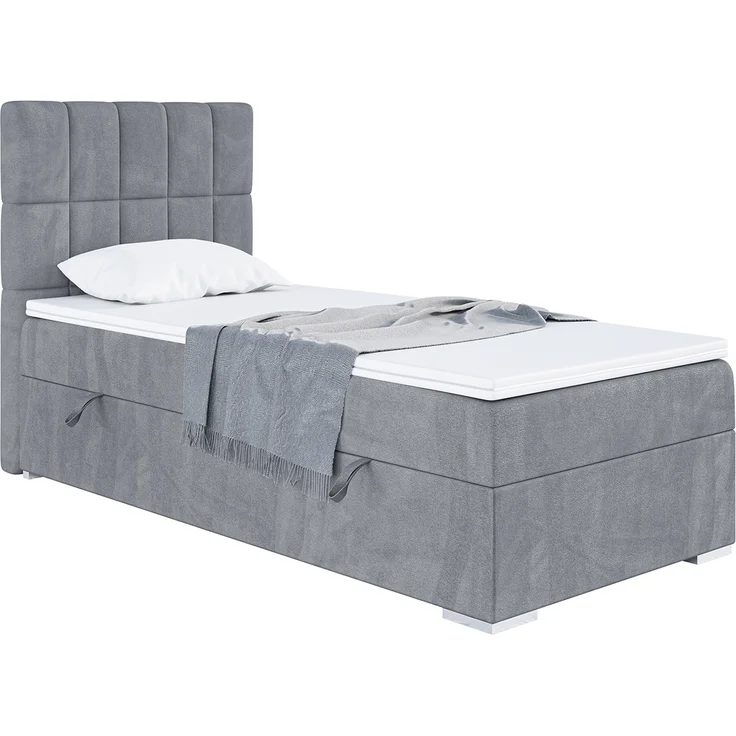 MEBLINI Boxspringbett LUKAS 100x200 cm mit Bettkasten - H3/Grau Samt Gepolstert Einzelbett mit Topper & Taschenfederkern-Matratze - 100x200 Links – Bild 1