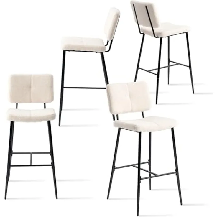 MEUBLE COSY Barhocker 4er Set Barstuhl Sitzhöhe 75 cm mit Lehne und Fußstütze aus Bouclé-Stoff Tresenhocker Bistrohocker für Bar Bistro Café Küche, Industriell, Beige