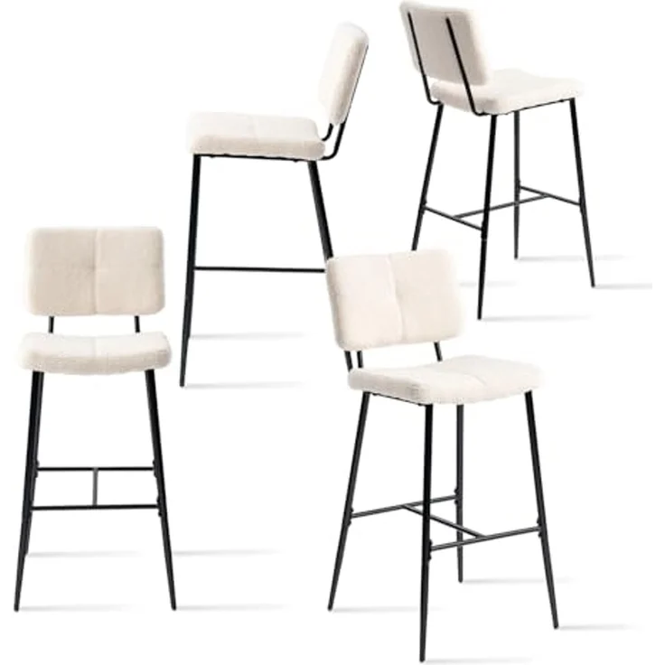 MEUBLE COSY Barhocker 4er Set Barstuhl Sitzhöhe 75 cm mit Lehne und Fußstütze aus Bouclé-Stoff Tresenhocker Bistrohocker für Bar Bistro Café Küche, Industriell, Beige – Bild 1