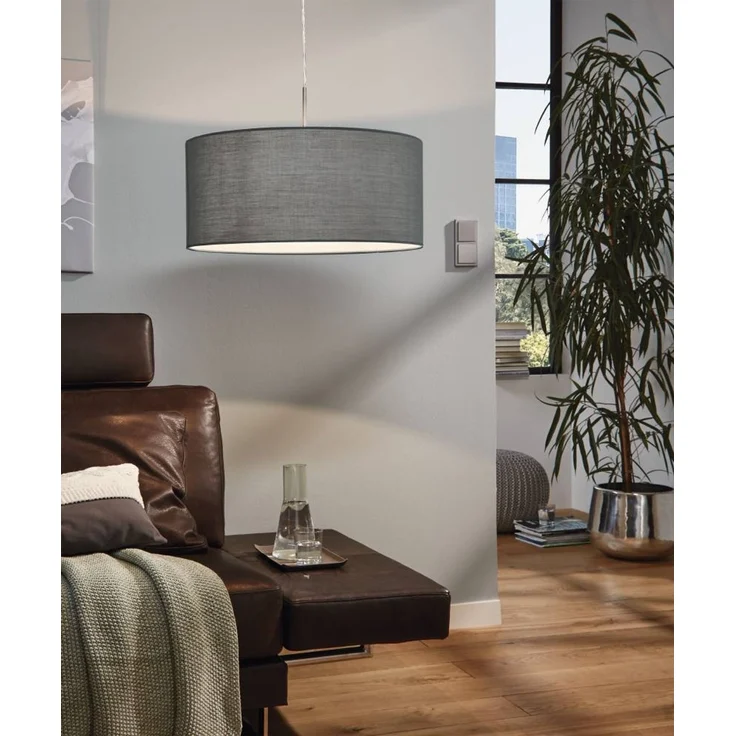 Eglo 31577 Hängeleuchte aus Textil PASTERI in nickel-matt und grau, Fassung E27 max. 1X60W Ø53 cm dimmbar – Bild 6