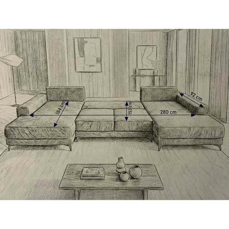 Ecksofa EINAR 362x170 cm mit Schlaffunktion, Bonellfederkern und Bettkasten, Farbe: Schwarz – Bild 5