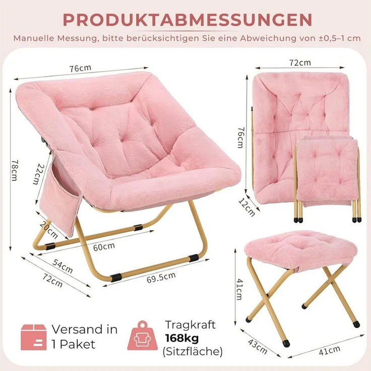 TLGREEN Relaxsessel,klappbarer Lounge-Sessel mit Hocker, (Weicher Kunstfell-Lesesessel, Relaxsessel mit Hocker),Ideal für Wohnzimmer, Schlafzimmer & Spielzimmer – Bild 2