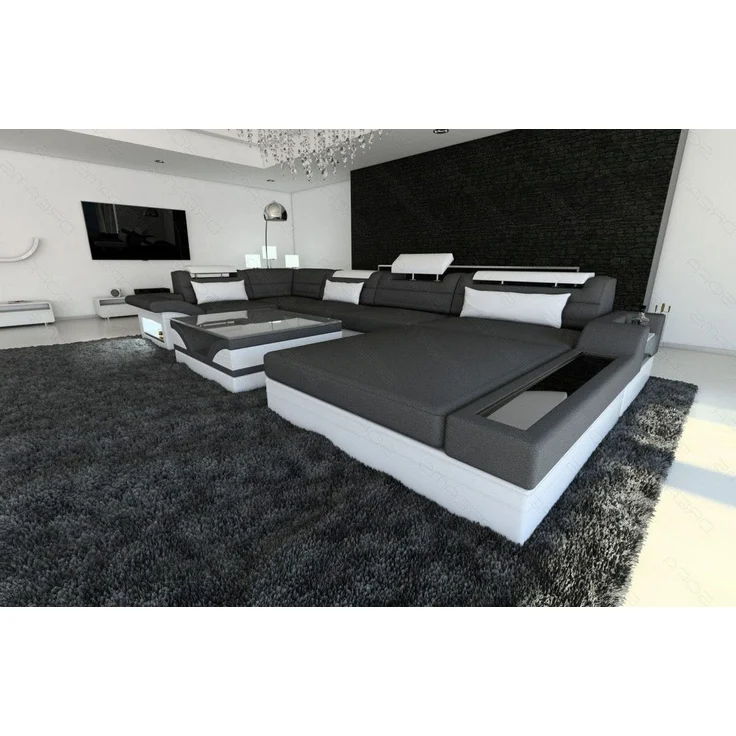 Wohnlandschaft Mezzo Materialmix mit LED - Mikrofaserstoff - Dunkelgrau-Weiß - Rechts – Bild 2