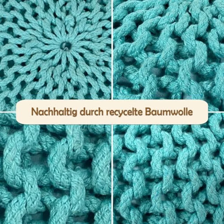 Amagohome Sitzhocker, Pouf, XXL Baumwolle, Mint, ø 55 cm – Bild 5