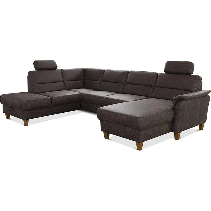 CAVADORE U-Form-Sofa Palera / Federkern-Wohnlandschaft mit 2 Kopfstützen / 314 x 89 x 212 / Mikrofaser in Lederoptik, Braun