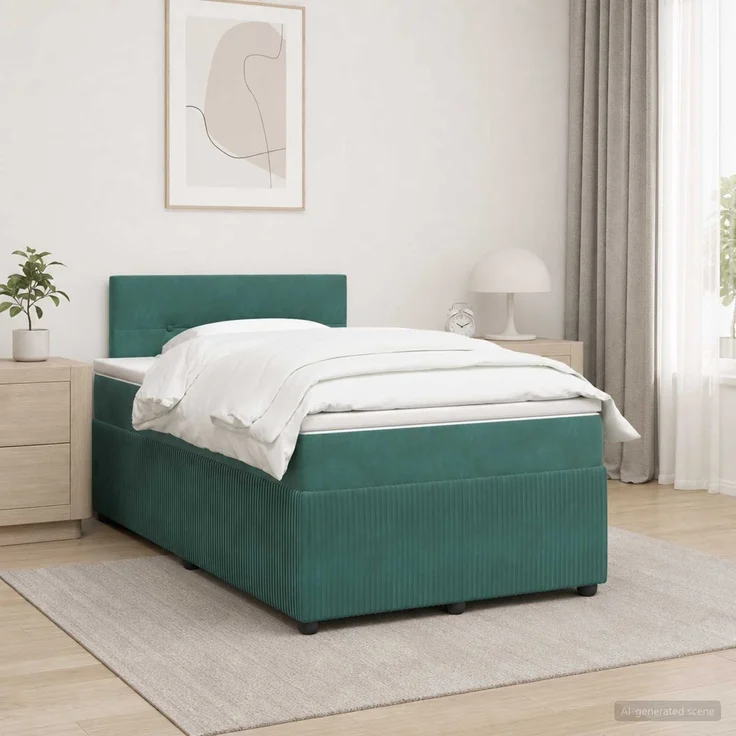 vidaXL Boxspringbett mit Matratze Dunkelgrün 120 x 200 cm Samt 3451658 – Bild 1