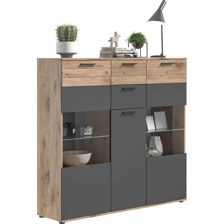 Highboard Mason - Nox Oak / Basalt Grau