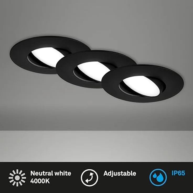 BRILONER 3er Set LED Einbaustrahler, stufenlos dimmbar, IP65, schwarz, 90x45 mm (DxH) – Bild 2