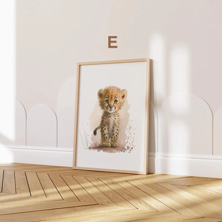 Poster Kinderzimmer Tiere Wald Dschungel Aquarell · Kinderzimmer Bilder · Wand Deko · Kunst Druck · Deko Print · ohne Rahmen - E Gepard / 10x15 cm
